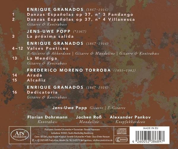 CD-Cover mit Titelliste spanischer Musik von Enrique Granados und anderen. Enthält Text und einen Barcode.