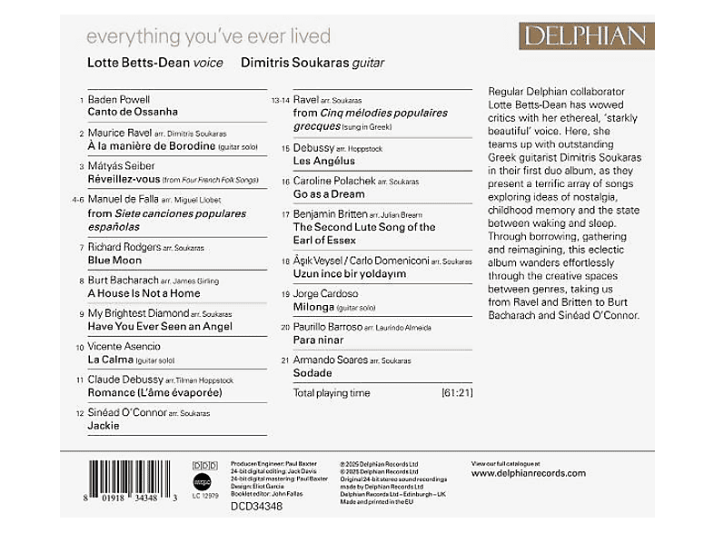 Thumbnail - Betts-Dean, Lotte/Soukaris, Dimitris - everything you've ever lived Lieder (CD)