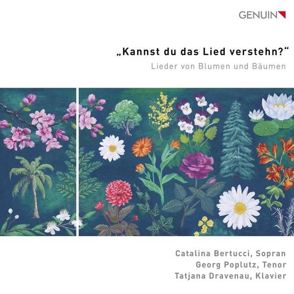 Illustration verschiedener Blumen und Bäume. Text lautet: „Kannst du das Lied verstehen?“ und Namen der Interpreten.