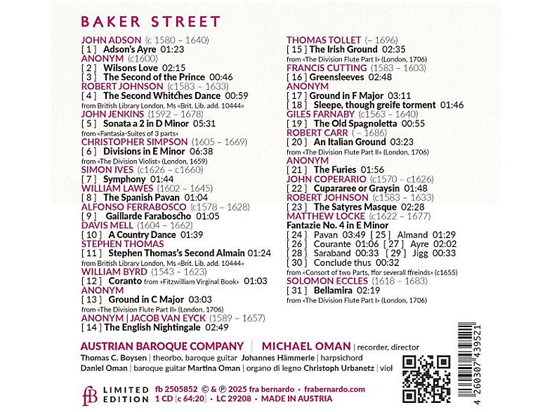 Thumbnail - Michael Oman; Austrian Baroque Company - Baker Street (CD)