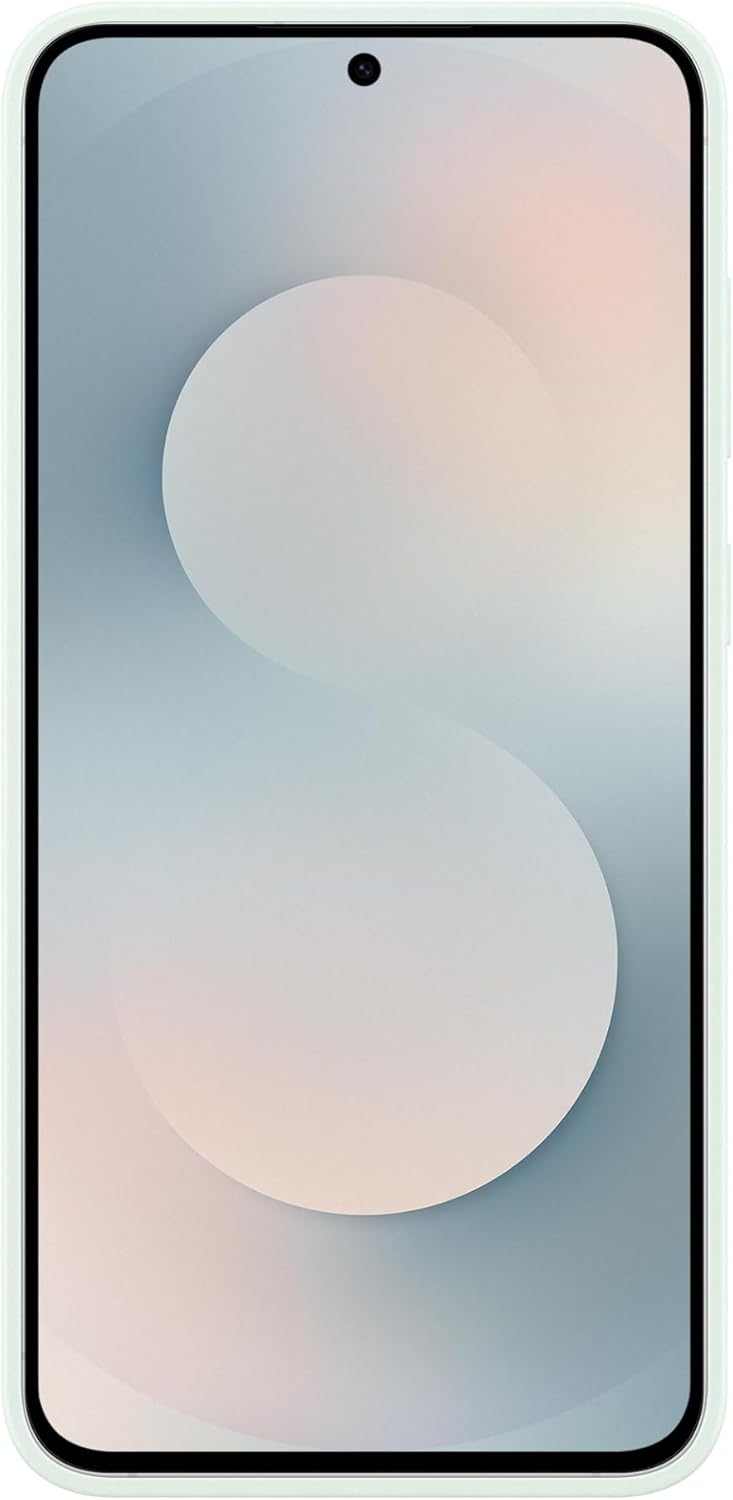 Smartphone mit hellgrünem Rahmen. Der Bildschirm zeigt einen Farbverlaufshintergrund mit weißem und rosa Kreisdesign.
