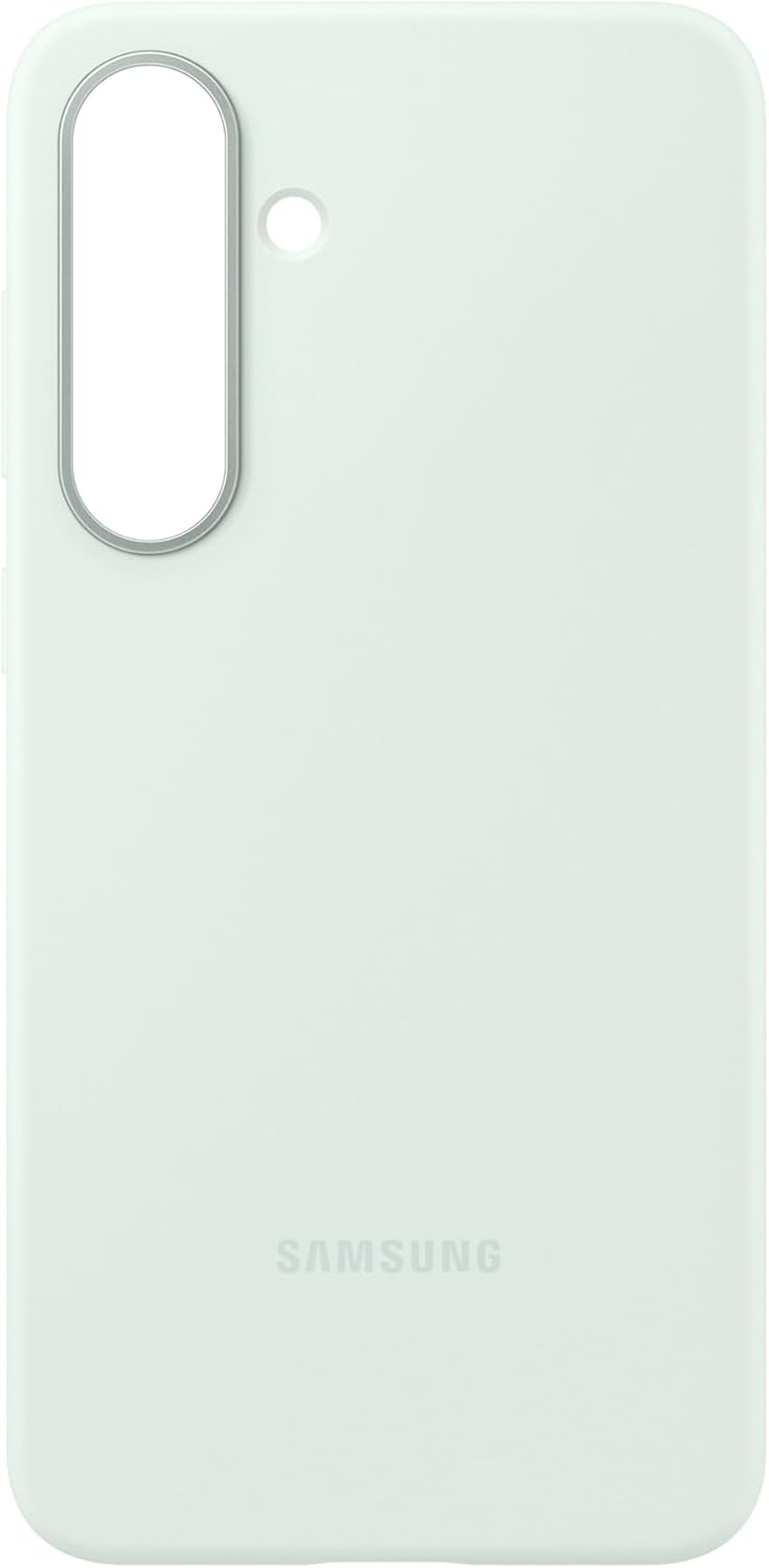 Eine hellgrüne Samsung-Handyhülle. Sie hat einen Kameraausschnitt und das Samsung-Logo unten.