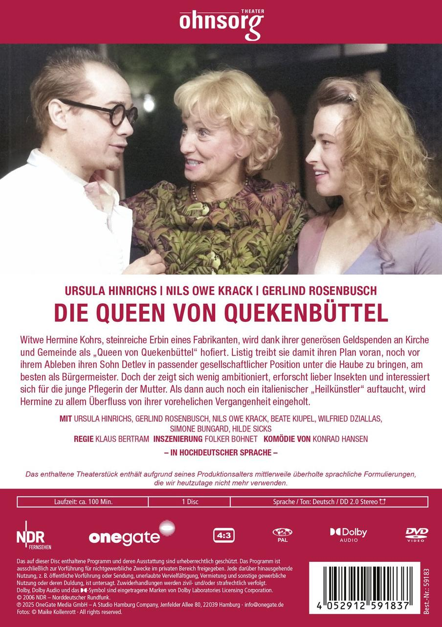 Drei Schauspieler auf einem Theaterplakat, zwei Frauen und ein Mann, in Kleidung aus der Mitte des 20. Jahrhunderts.