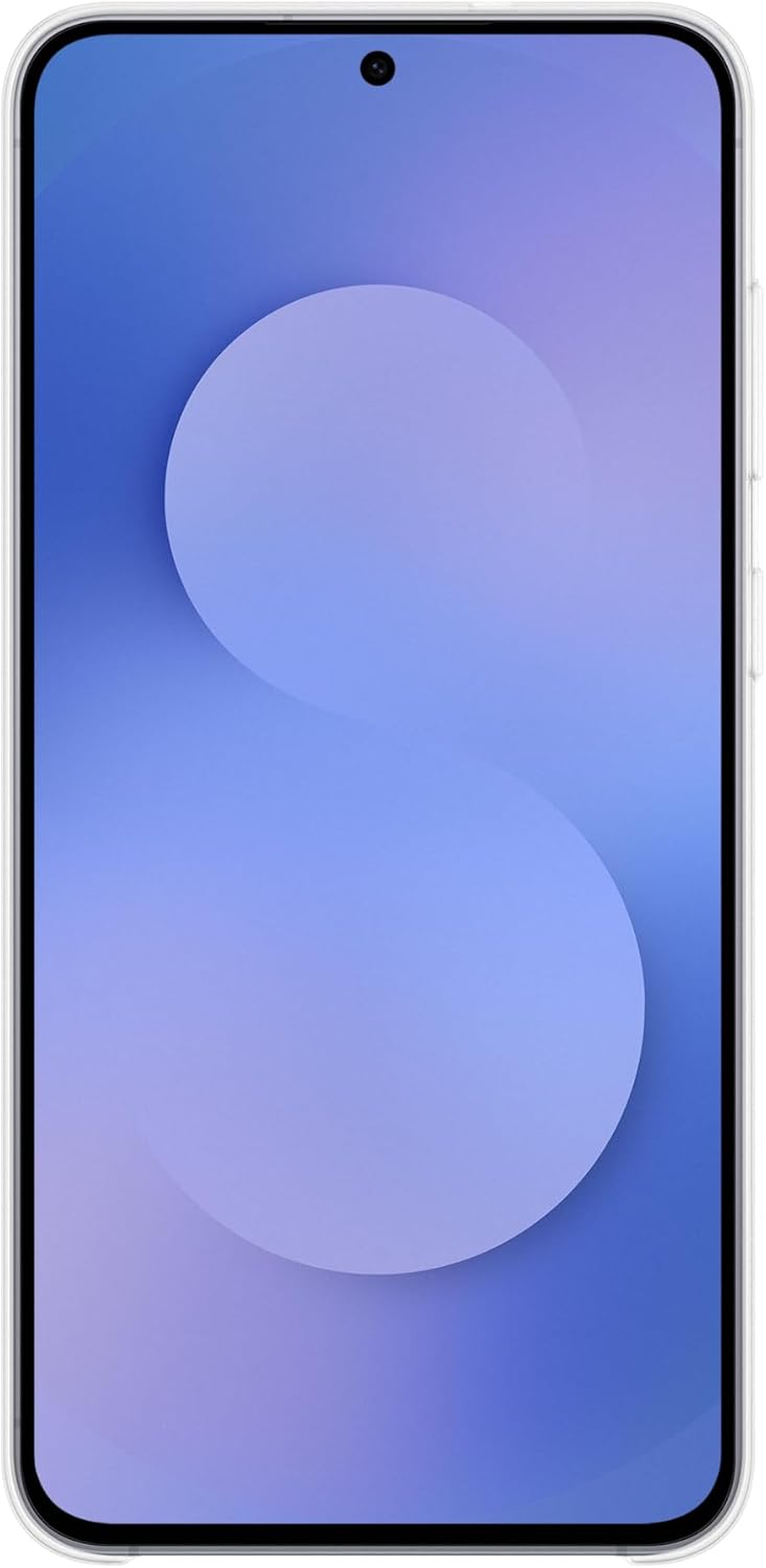Ein Smartphone-Bildschirm zeigt einen blauen Farbverlauf mit einem kreisförmigen Design. Oben hat eine Kamera.