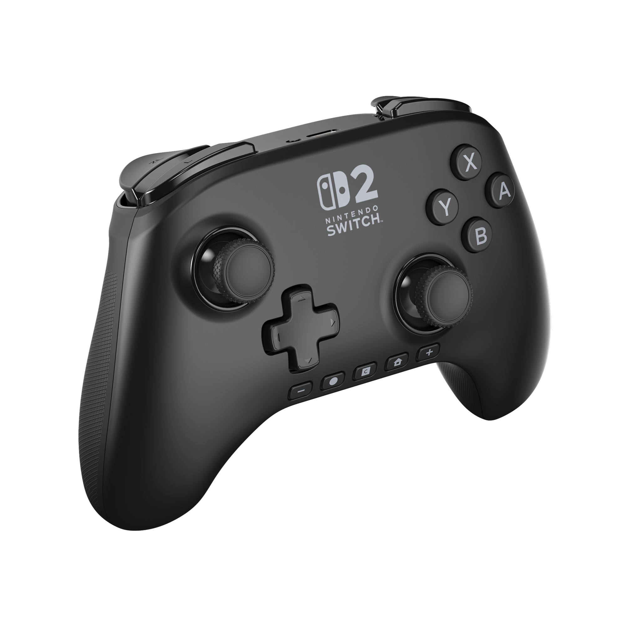 Ein schwarzer Nintendo Switch-Controller mit den Tasten X, Y, A, B und einem Steuerkreuz.