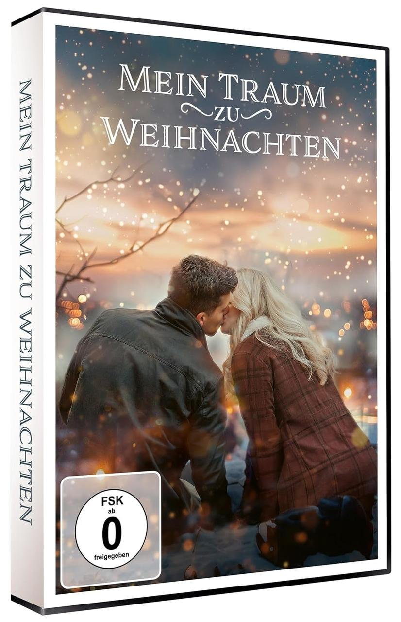 DVD-Cover: küssendes Paar, Titel 'Mein Traum zu Weihnachten'. Hintergrund: Lichter und winterlicher Himmel.
