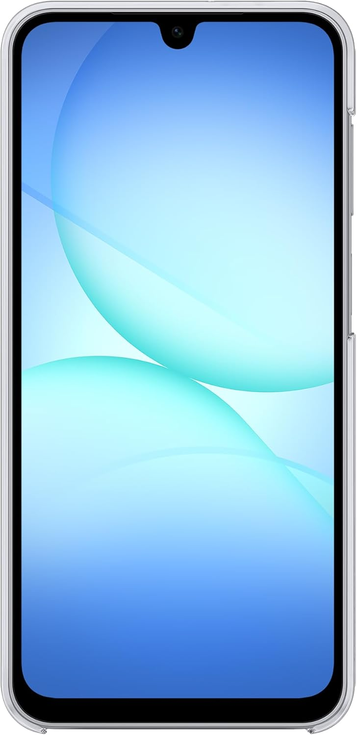 Ein Smartphone mit hellblauem und türkisfarbenem Farbverlauf im Hintergrund. Das Telefon hat einen schwarzen Rahmen und eine Kamera oben.