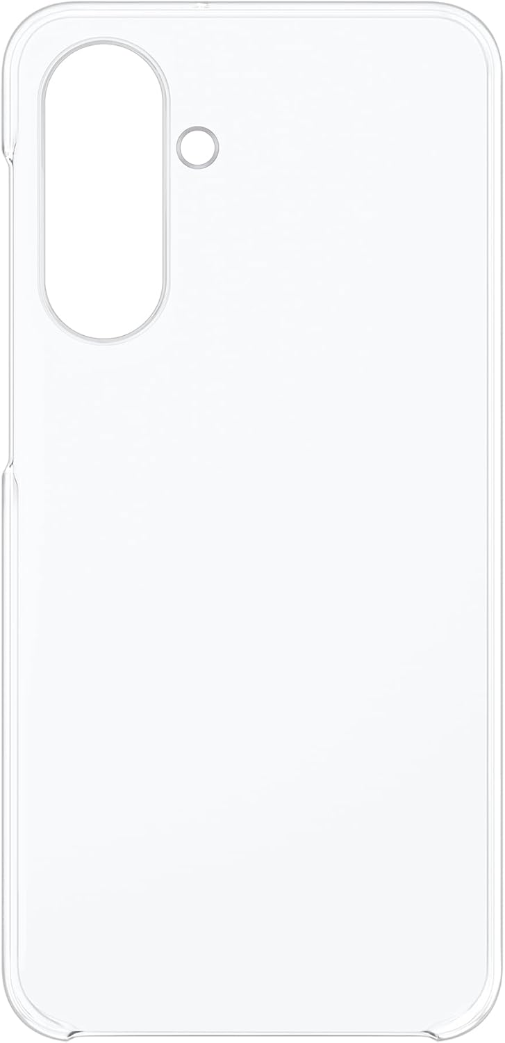 Eine transparente Handyhülle mit Kameraausschnitt und einer einzelnen Objektivöffnung. Der Hintergrund ist weiß.