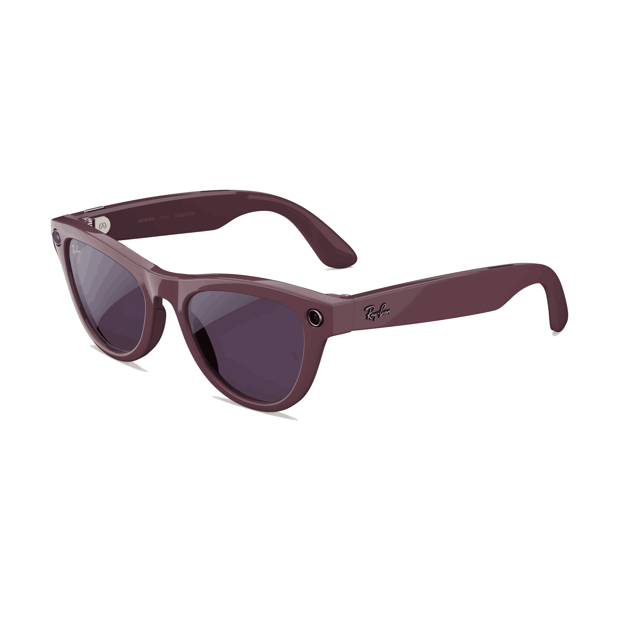 Primer plano de gafas de sol Ray-Ban sobre un fondo negro. Las gafas son marrones con lentes oscuras. El logotipo de Ray-Ban es visible.