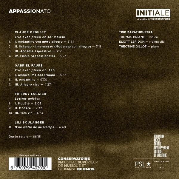CD-Cover mit Text, der Musikstücke von Debussy, Faure und anderen auflistet. Enthält das Initial-Label und Namen der Interpreten.