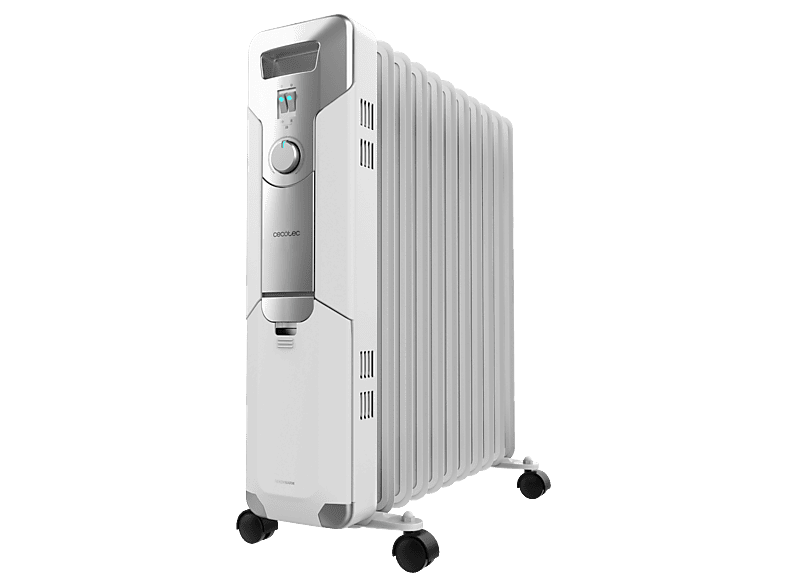 Radiador de aceite - Cecotec ReadyWarm 11000 Space, 2500W, 3 niveles potencia, 11 módulos, Cobertura 25m2, EasyGo, Recogecables, Termostato, Blanco