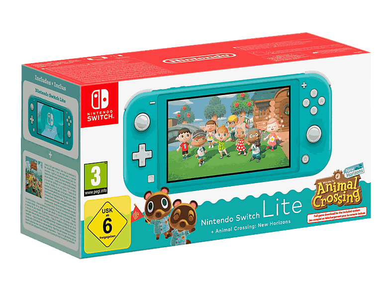 Consola - Nintendo Switch Lite, Portátil, Turquesa + Juego Animal Crossing: New Horizons (*Descarga asociada al numero de serie)