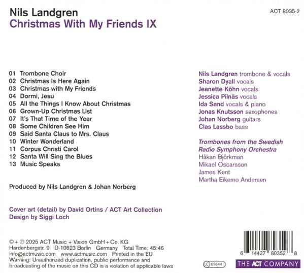 CD-Cover für "Christmas With My Friends IX" von Nils Landgren. Listet Songs, Credits und Details zum Album auf.