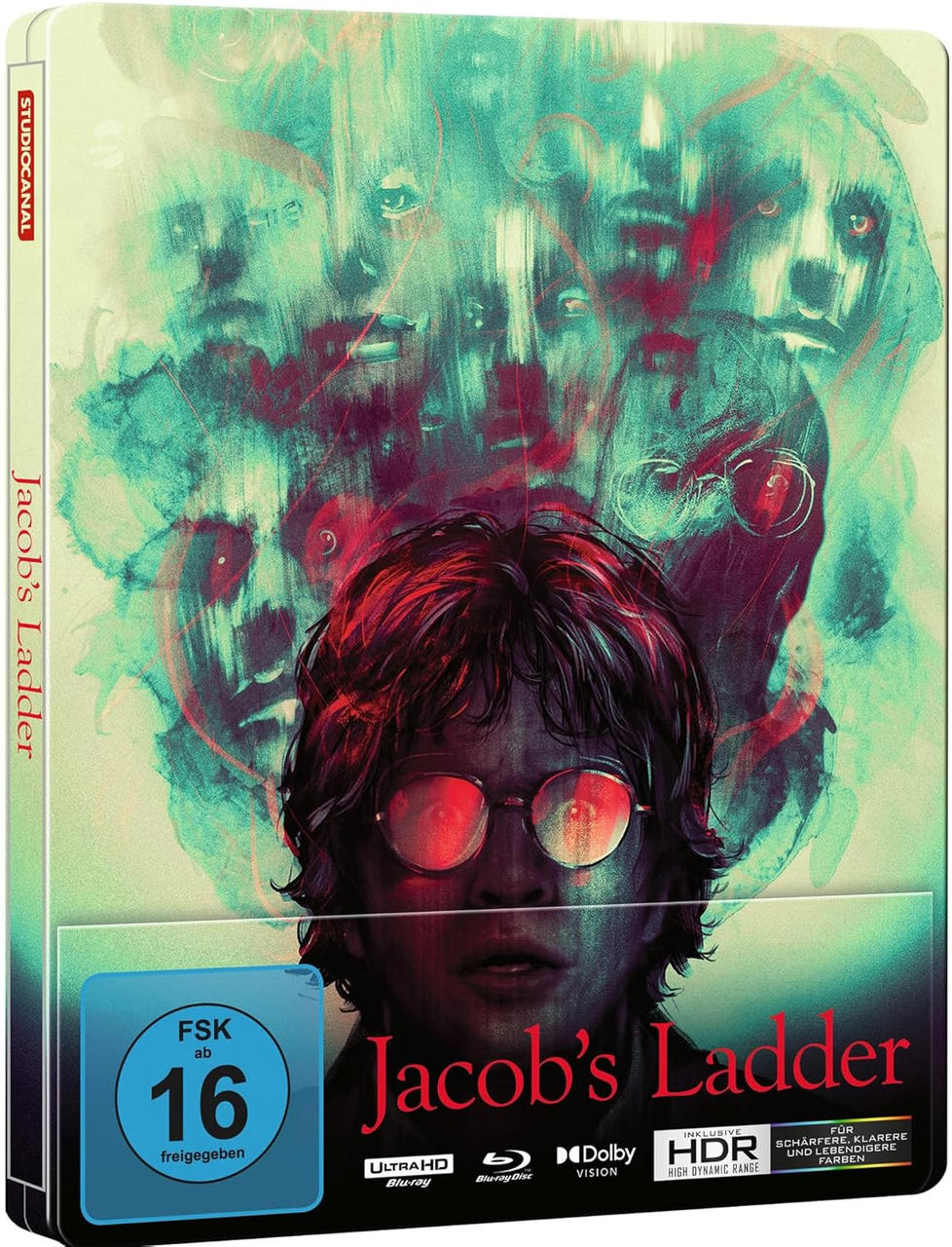 Filmcover für Jacob's Ladder. Ein Mann mit Brille im Vordergrund, im Hintergrund mehrere Gesichter.