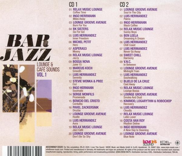 CD-Cover mit Titellisten. Der Titel 'Bar Jazz' befindet sich oben links. Der Hintergrund zeigt verschwommene abstrakte Formen.