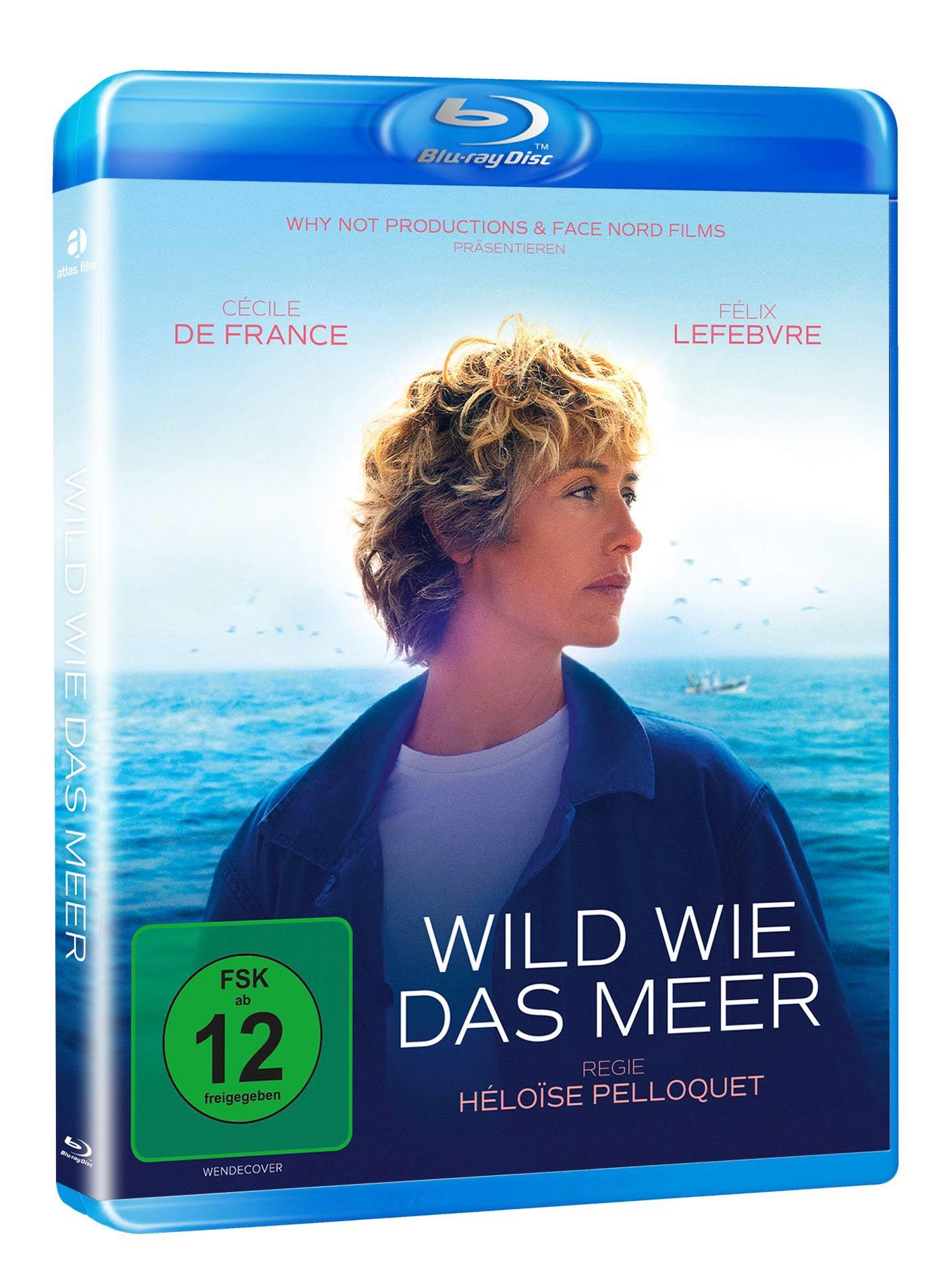 Blu-ray-Cover für „Wild Wie Das Meer“. Eine Frau blickt aufs Meer. Text enthält Filmtitel, Schauspieler und Regisseur.