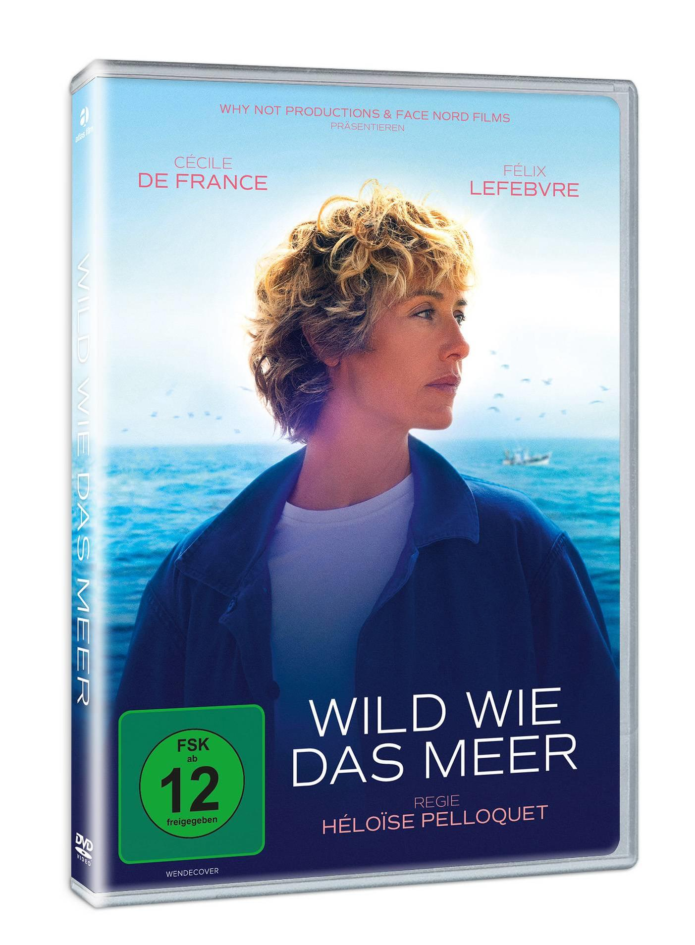DVD-Hülle. Eine Frau blickt aufs Meer. Titel: Wild Wie Das Meer. Namen der Schauspieler sind sichtbar. Bewertung 12.