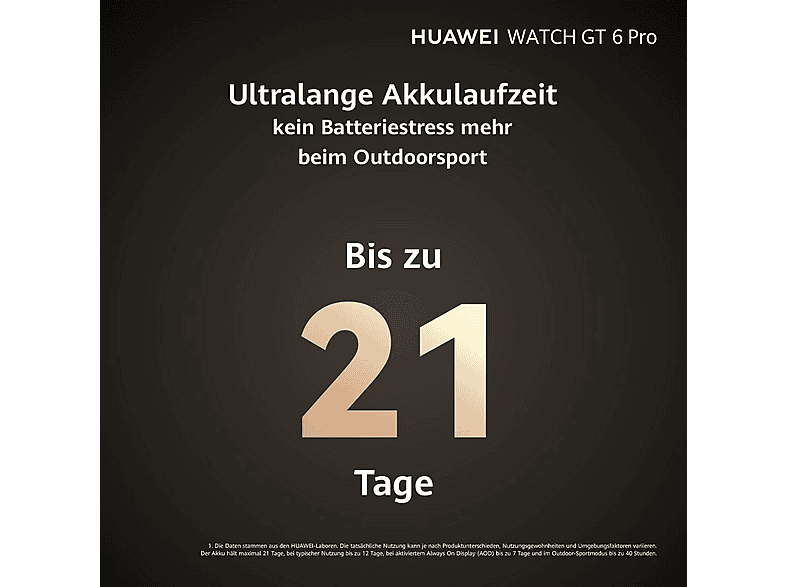 HUAWEI Watch GT6 Pro Smartwatch Fluorelastomerarmband, 140-210 mm, Schwarz