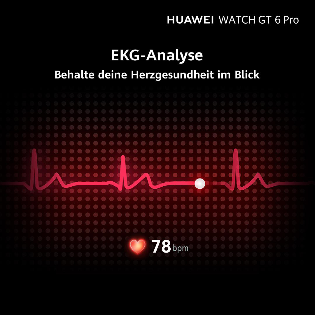 EKG-Analyse-Grafik mit roter Herzschlaglinie, Herzsymbol und Text mit 78 bpm. Der Hintergrund ist dunkelrot.
