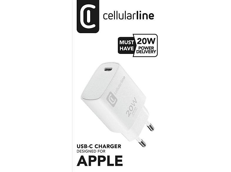 CELLULAR LINE USB-C Aufladegerät 20W Ladegerät Apple, Weiß