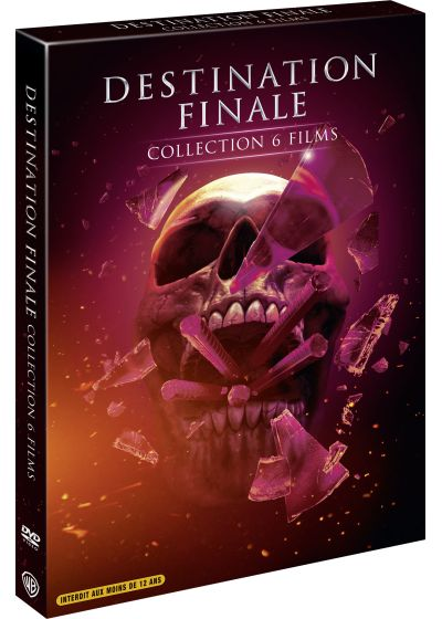 Jaquette DVD pour 'Destination Finale'. Elle montre un crâne avec du verre brisé. Le texte dit 'Destination Finale Collection 6 Films'.