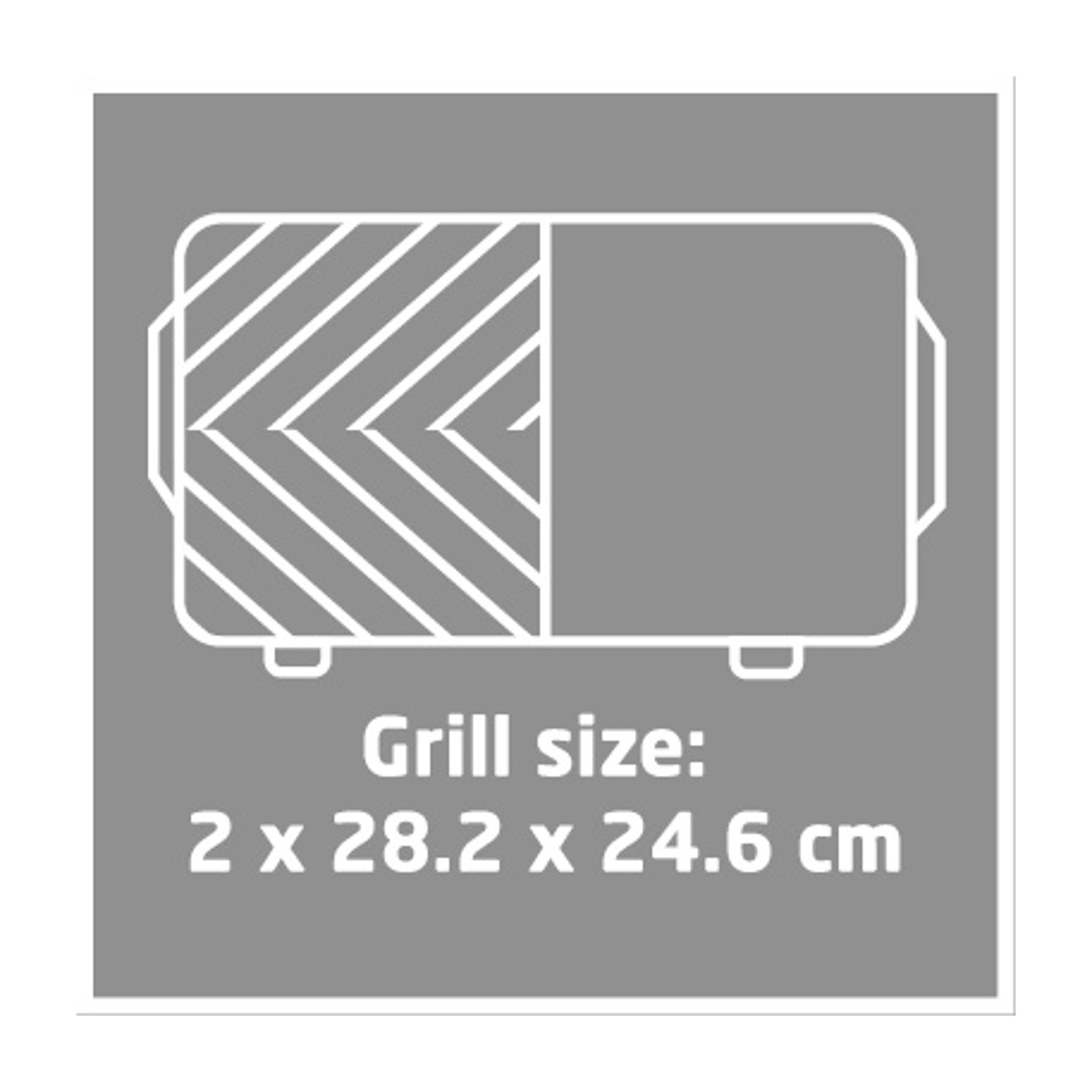 Un'illustrazione di una griglia con dimensioni. La griglia è grigia e bianca, con testo che indica le dimensioni: 2 x 28,2 x 24,6 cm.