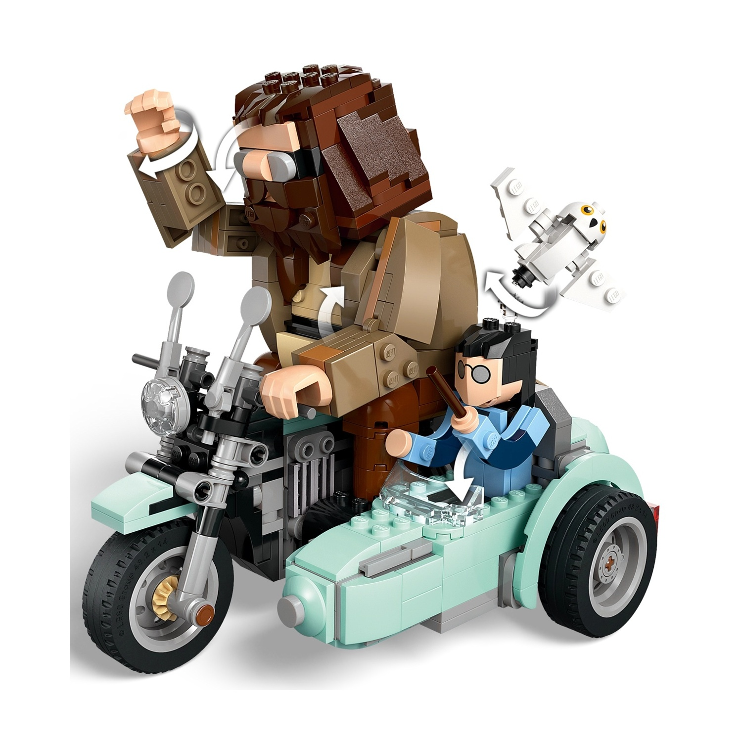Set Lego con Hagrid su una moto con Harry Potter. Include Edvige, la civetta.