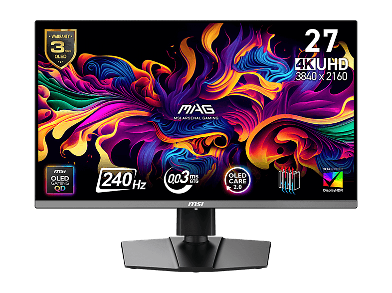 MSI Gaming Monitor Mag 272up Qd-oled X24 - 26.5 Inch Ultra Hd 4k Oled (organic Light-emitting Diode)