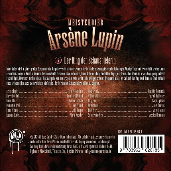 Cover mit Titel "Arsène Lupin ⑤ Der Ring der Schauspielerin", Namenliste und Barcode.