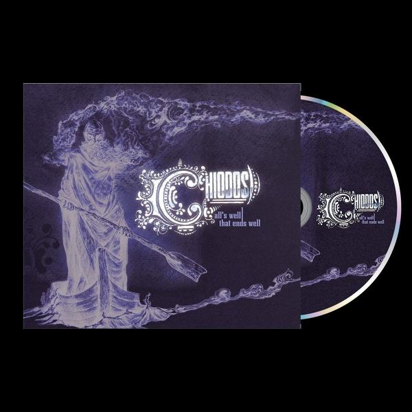 Albumcover mit Zauberer und CD. Das Album ist 'All's Well That Ends Well' von Chiodos. Lila und weißes Farbschema.