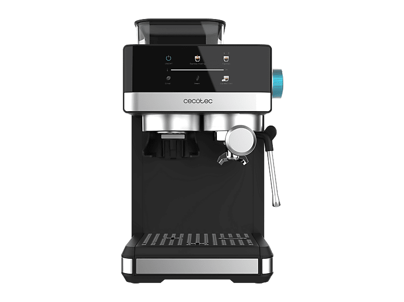 Cafetera express - Cecotec Power Espresso 20 Grind, bar, 1350W, 1.7 l, 2 tazas, Molienda ajustable, Thermoblock, Pantalla táctil, Negro