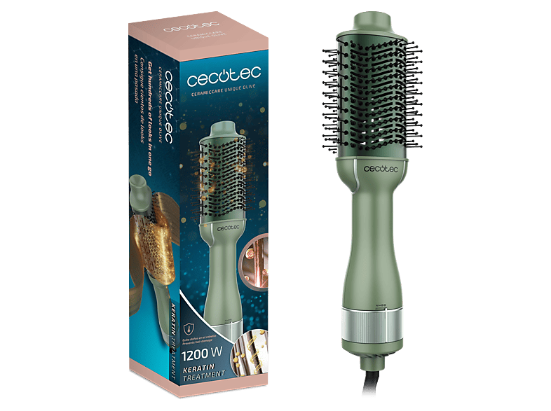 Moldeador - Cecotec CeramicCare Unique Olive, 3 Niveles de Temperatura, Wet & Dry, Verde