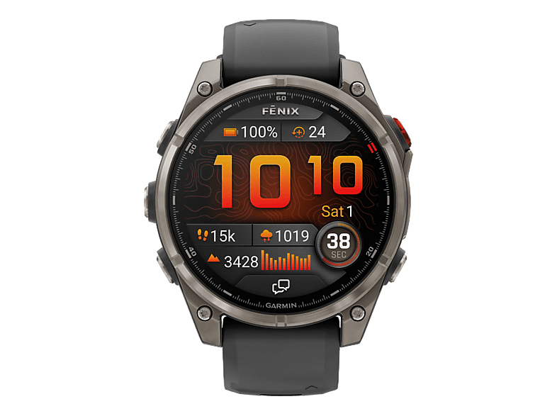 GARMIN fēnix® 8 Pro (47 mm) Multisport GPS-Smartwatch Faserverstärktes Polymer mit Titangehäuse hinten Silikon, 125 - 208 mm, Titan/Graphit/Schwarz