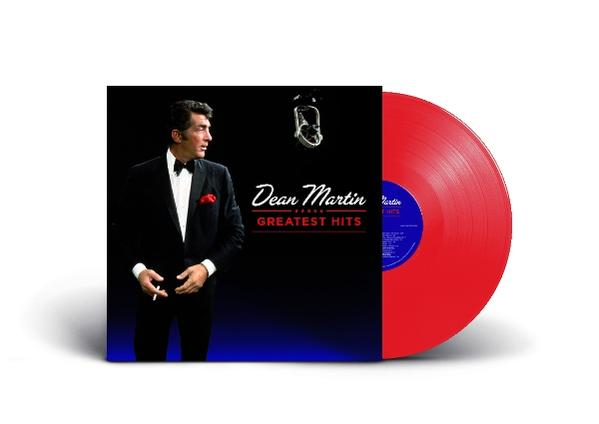 Albumcover von Dean Martins Greatest Hits, mit einem Foto von Martin und einer roten Vinylplatte.