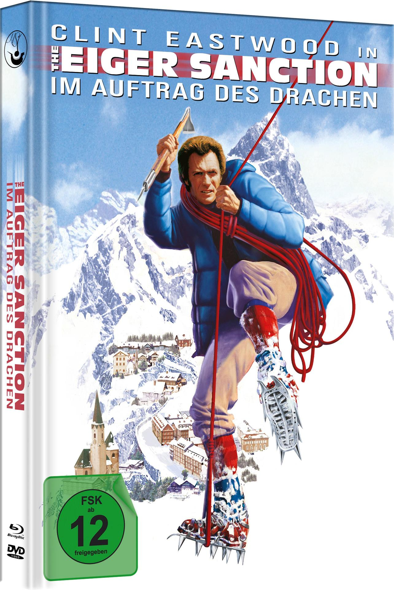 Filmcover. Clint Eastwood klettert einen schneebedeckten Berg. Im Hintergrund ein Dorf. Der Titel lautet "The Eiger Sanction".