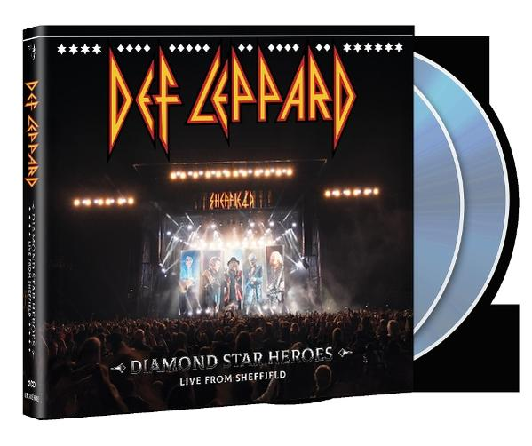 Def Leppard DVD 'Diamond Star Heroes'. Konzertszene auf dem Cover, Band auf der Bühne, Publikum davor. Zwei CDs sind rechts sichtbar.