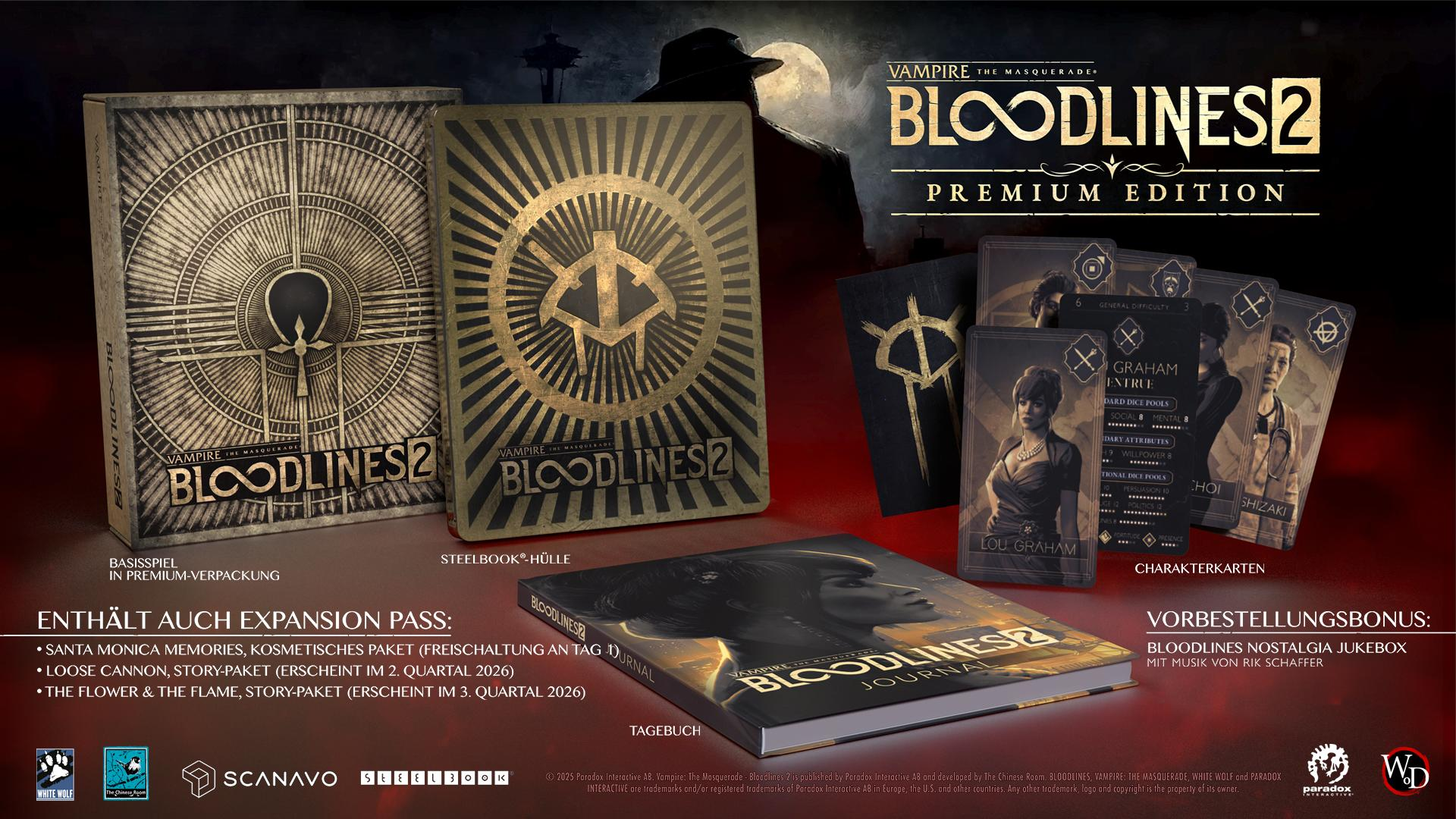Vampire: The Masquerade - Bloodlines 2 Premium Edition mit Spiel, Steelbook, Journal, Charakterkarten & Bonus.