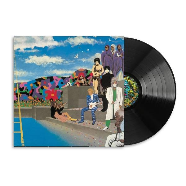 Albumcover von Prince and the Revolution. Es zeigt eine farbenfrohe Szene mit verschiedenen Figuren und einer Schallplatte.