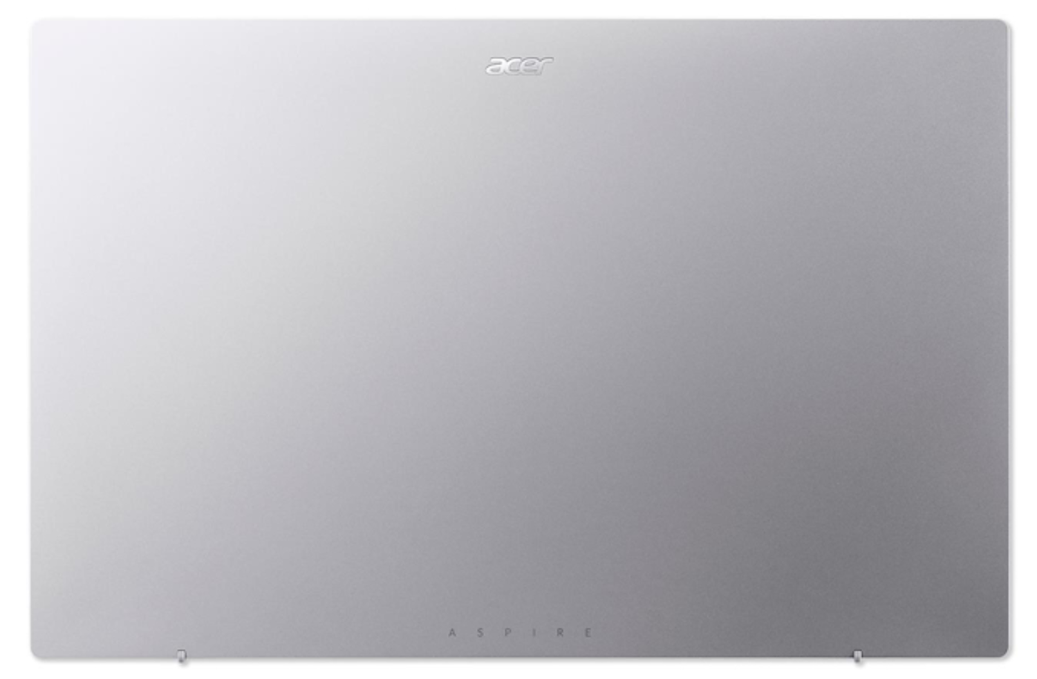 Una tapa plateada de portátil Acer. El logotipo de Acer está en la parte superior y la palabra 'Aspire' en la parte inferior. La tapa es lisa.