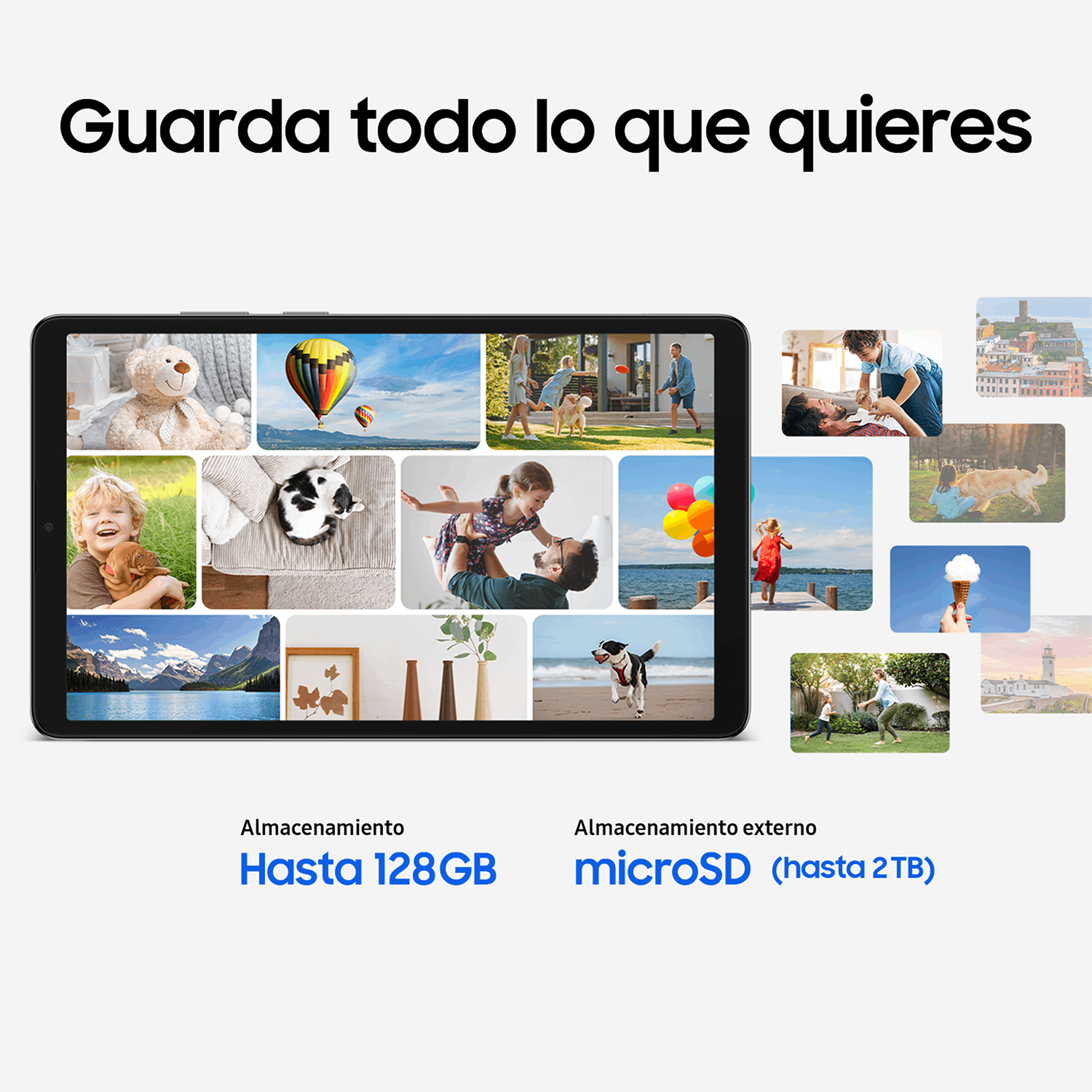 Guarda todo lo que quieres. Almacenamiento hasta 128GB y almacenamiento externo microSD hasta 2TB