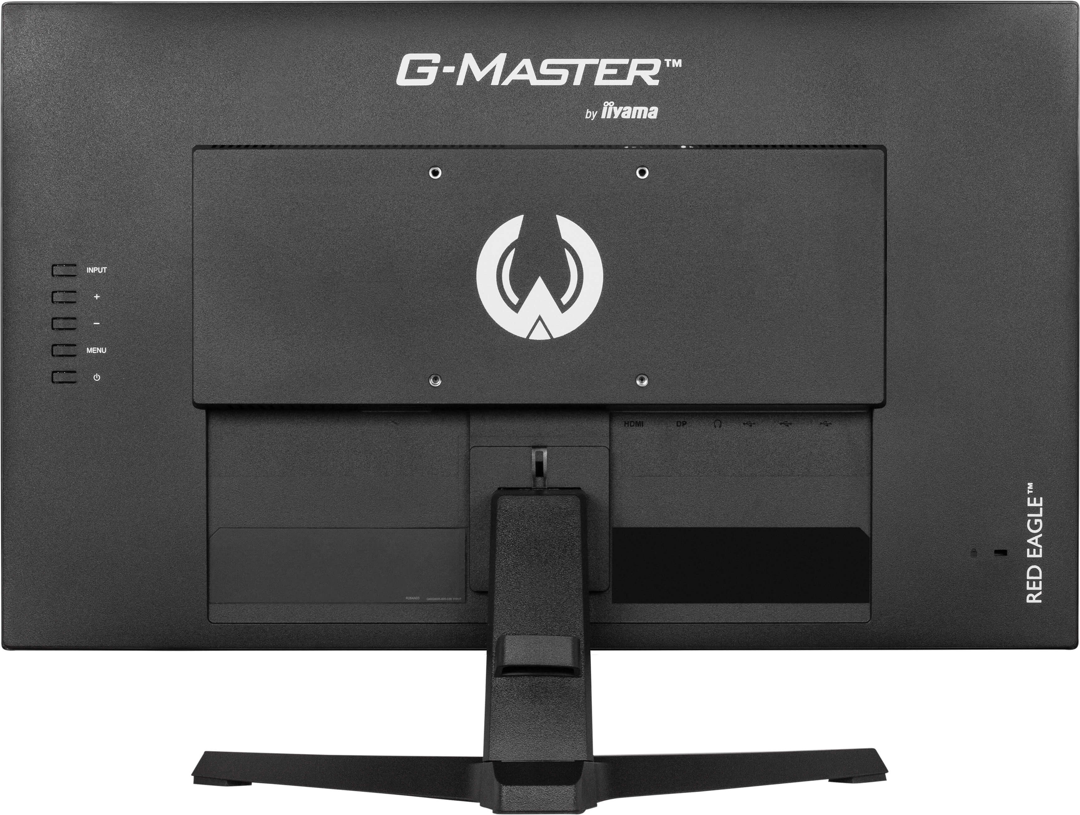 Tył czarnego monitora G-Master. Zawiera logo marki, porty wejściowe i podstawkę. Tekst Red Eagle po prawej stronie.