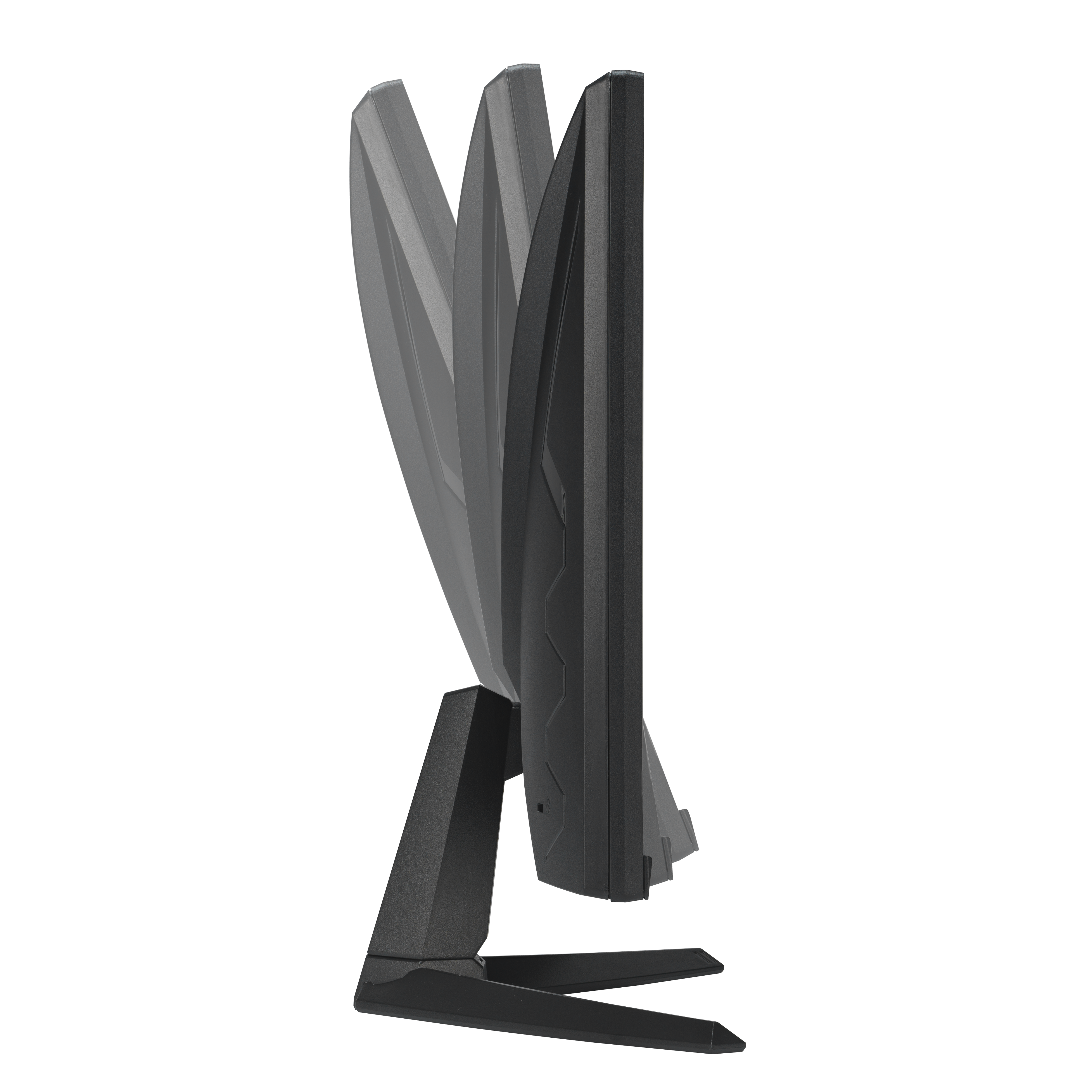 Czarny monitor z regulowanym stojakiem, pokazany z profilu.