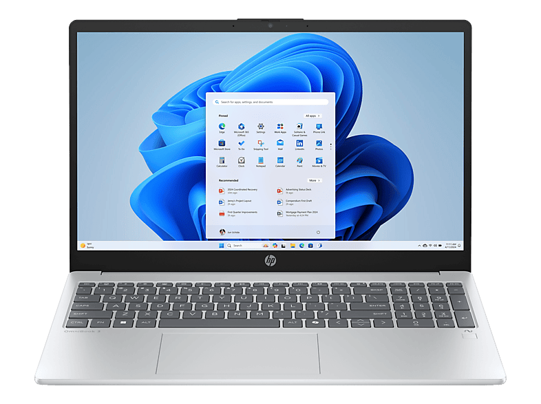 HP OmniBook 3 15-fn0444nz, Notebook, mit 15.6 Display, AMD Ryzen™ AI 5 330 Prozessor (8 MB Cache, bis zu 4.5 GHz), 16 GB RAM, 512 SSD, Radeon™ Onboard Graphics, Glacier Silver, Windows 11 Home