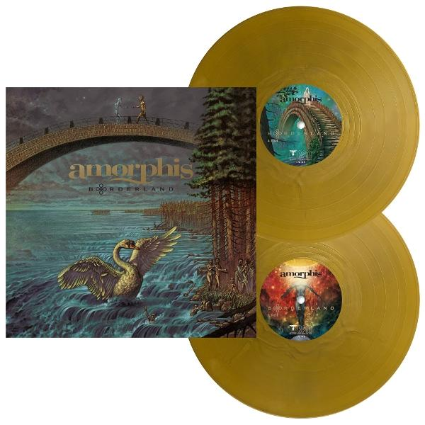 Album borító, két arany hanglemez. Borító: hattyú, híd, víz, fák. Lemezek: Amorphis Borderland.