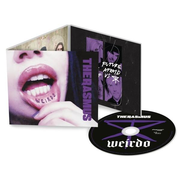 A The Rasmus 'Weirdo' CD-albuma. A borítón egy száj látható 'weirdo' tetoválással. A CD fekete, lila csillaggal és szöveggel.