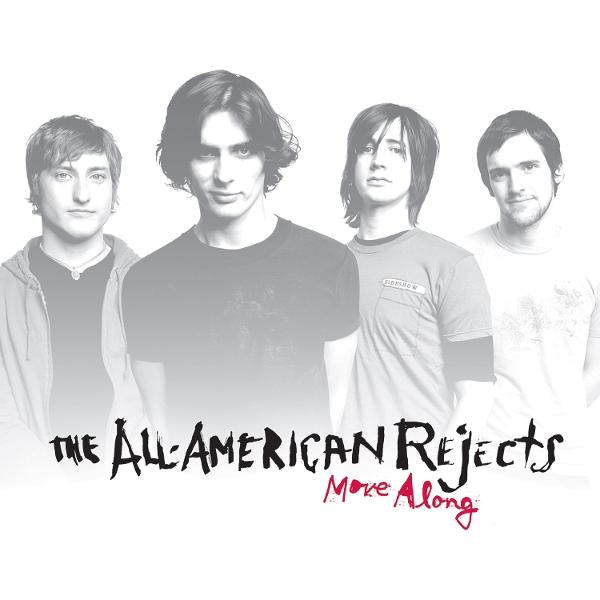 Vier junge Männer, The All-American Rejects, posieren für ein Albumcover. Bandname unten. Albumtitel 'Move Along' in Rot.