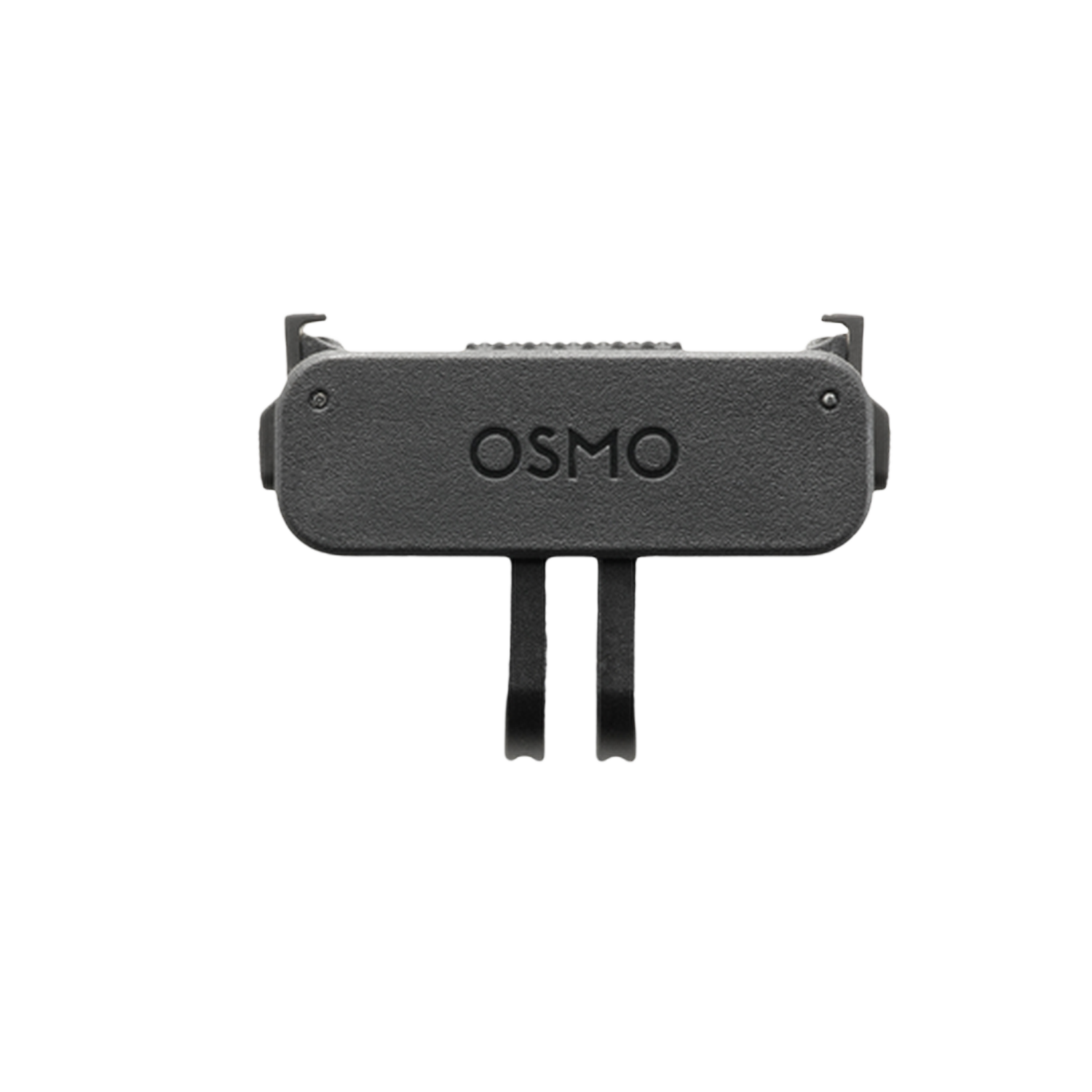 Een donkergrijze Osmo-accessoire, rechthoekig met afgeronde hoeken. Het heeft twee verticale pinnen en de merknaam in witte letters.