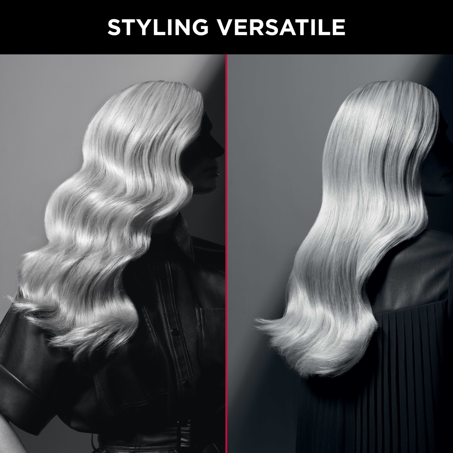 Due donne con capelli argentati, acconciati in modo diverso, su sfondo grigio. Una indossa una giacca di pelle, l'altra un abito plissettato.