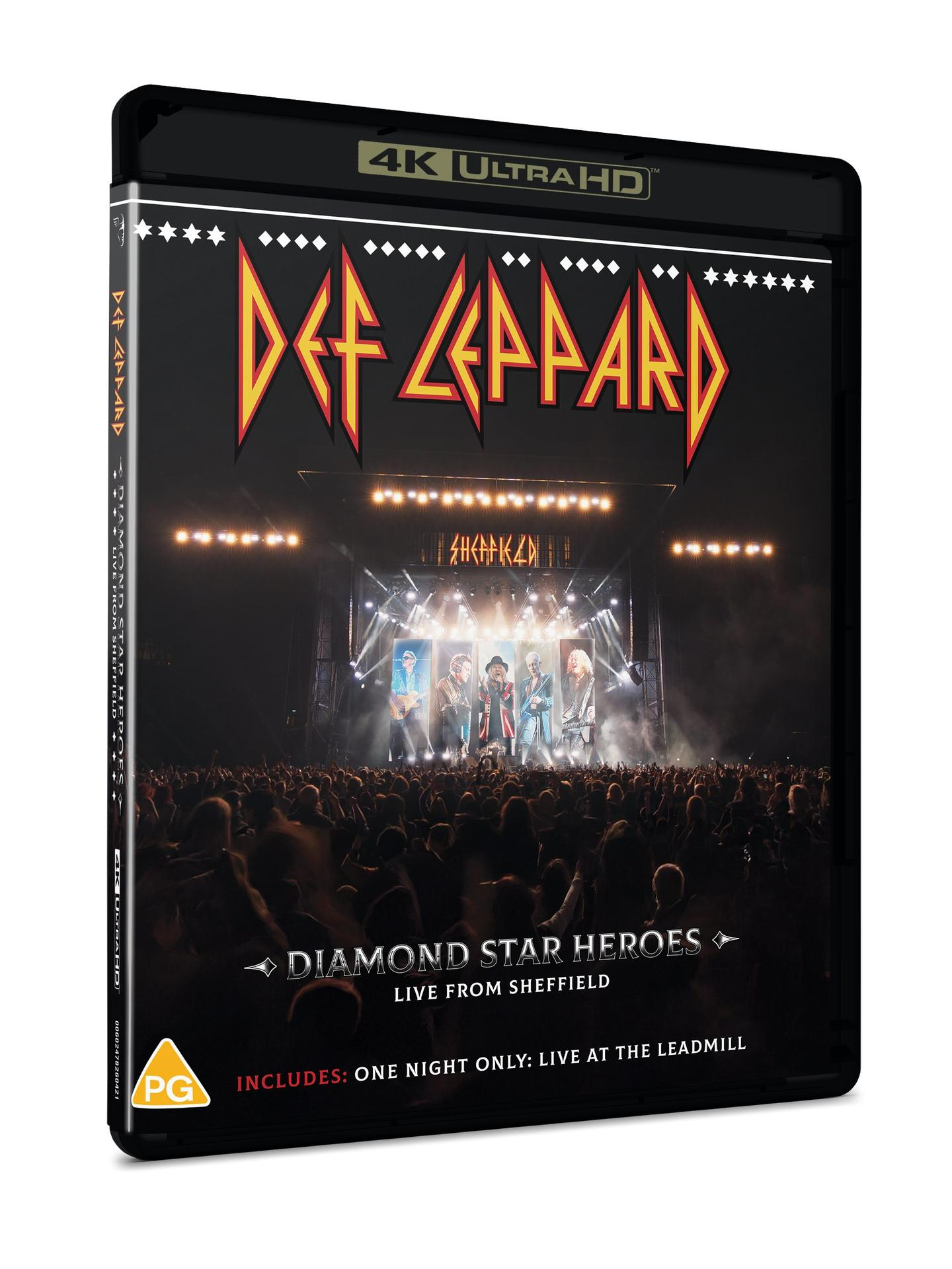 Def Leppard's "Diamond Star Heroes" 4K Ultra HD Blu-ray Cover: ein Live-Konzert.
