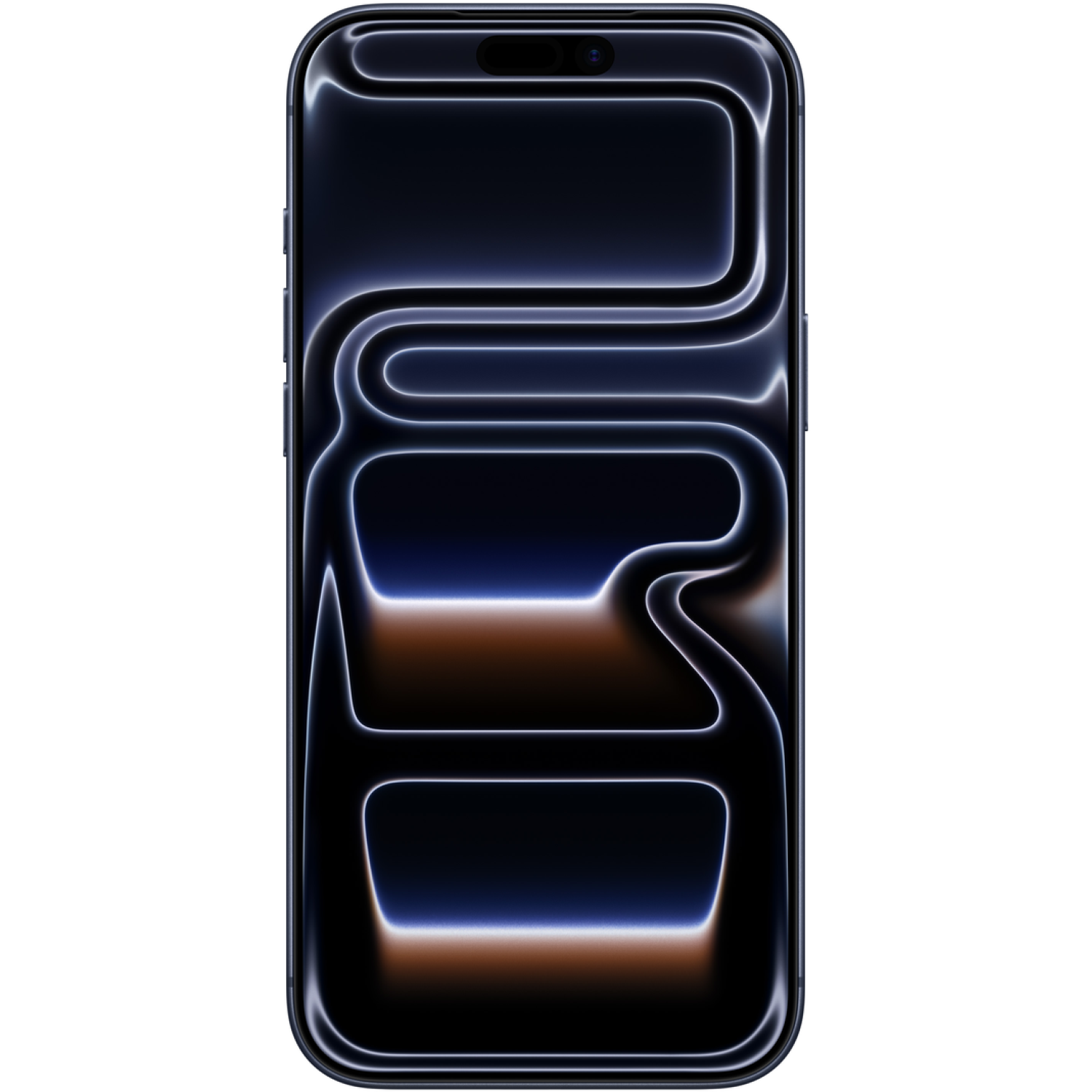 Een smartphone met een zwart scherm met witte neonachtige lijnen die abstracte vormen vormen op een gradiëntachtergrond.